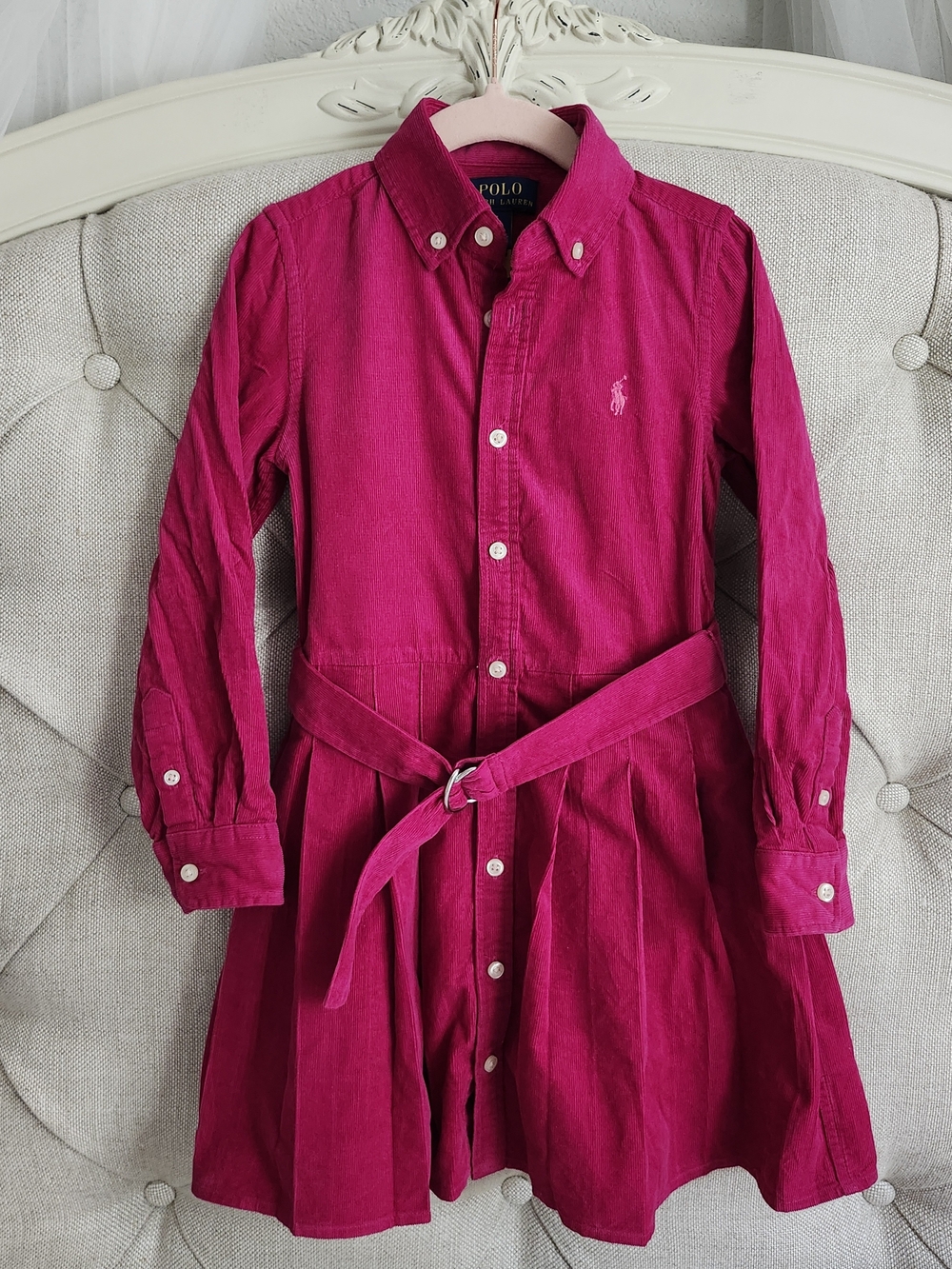 Polo by Ralph Lauren Fuchsia Corduroy Shirt Dress